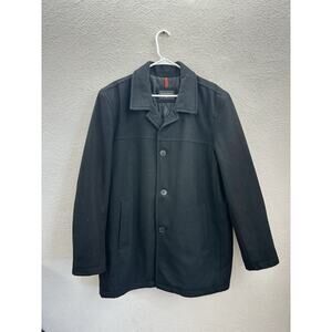 Dockers Mens Jacket Size XL Black Double Button Up Wool Blend Quilt Lined